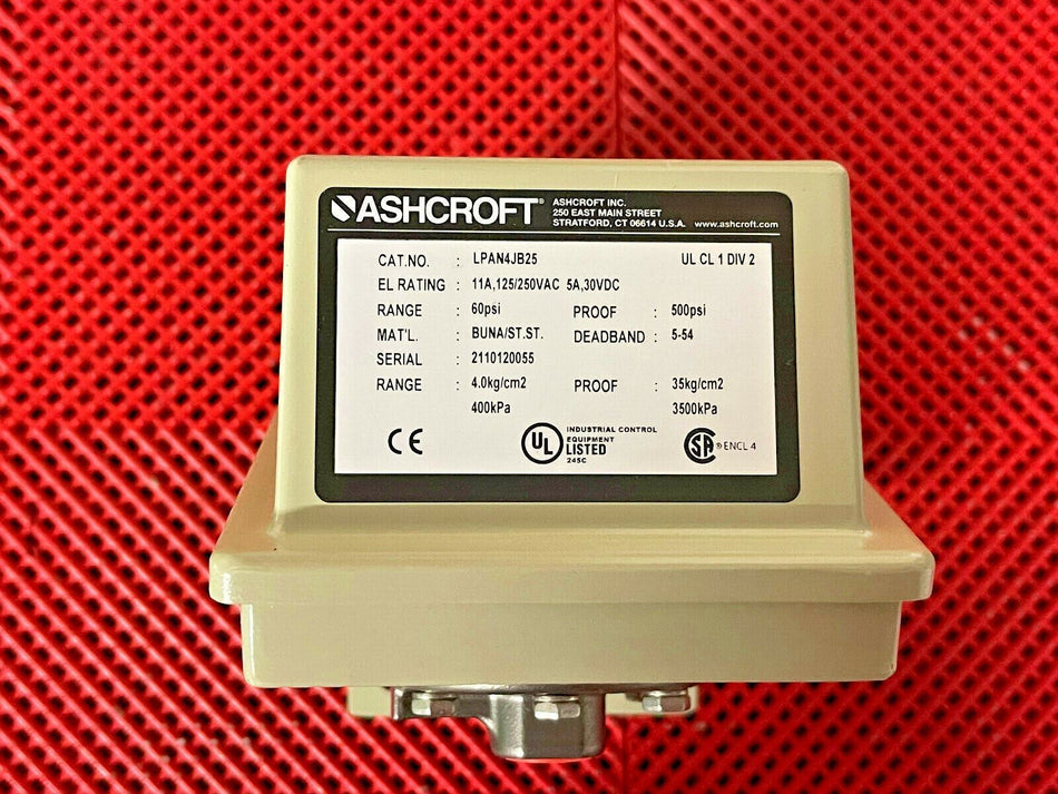 Ashcroft LPAN4JB25 Pressure Switch, 11A, 125/250VAC, 60 PSI