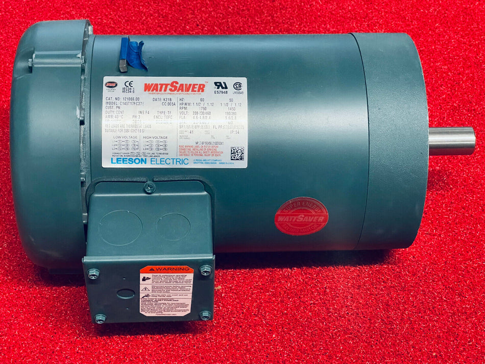 Leeson 121066.00 Wattsaver Electric Motor 1.5 HP, 1750 Rpm, 3PH, 230/460 Volt