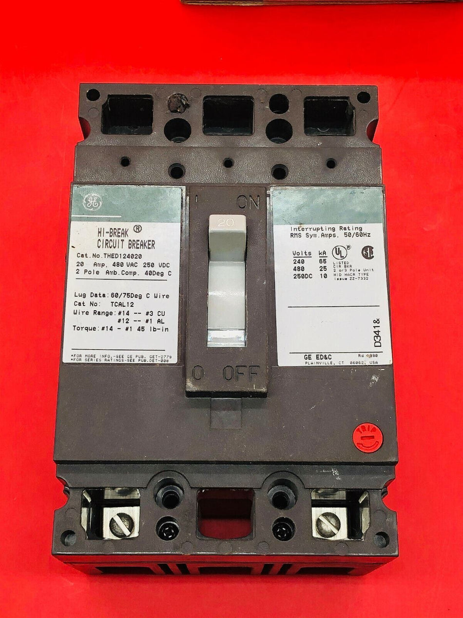 GE THED124020WL 2P 20A 480V Circuit Breaker